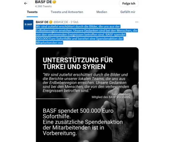 Ludwigshafen – Erdbeben – BASF spendet 500.000 Euro Soforthilfe