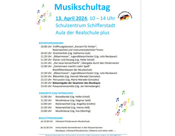 Rhein-Pfalz-Kreis – Die Welt der Musik kennenlernen: Musikschultag am 13. April in Schifferstadt