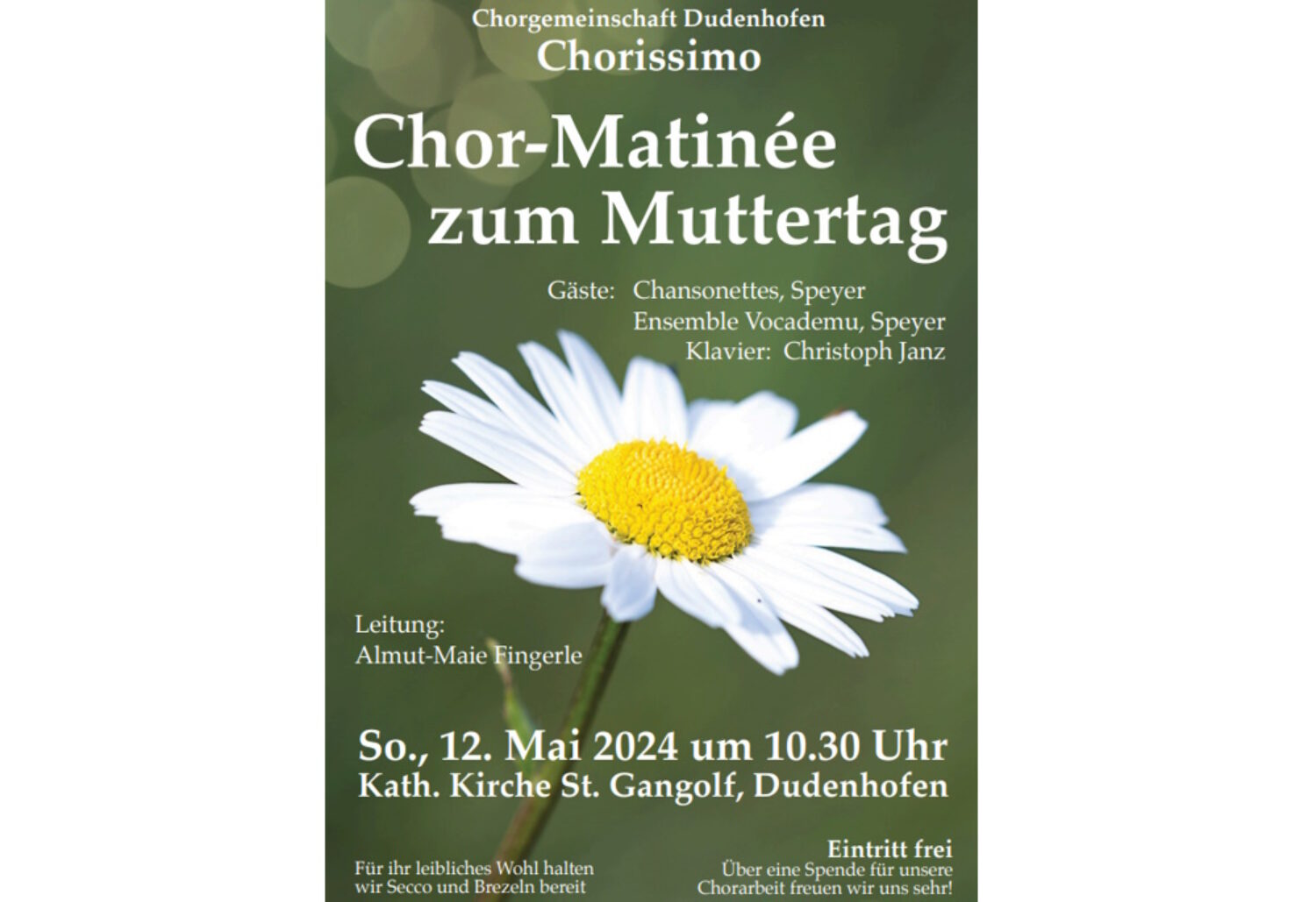 Rhein-Pfalz-Kreis – Chor-Matinee zur Feier der Mütter dieser Welt  in der kath. Kirche St. Gangolf Dudenhofen