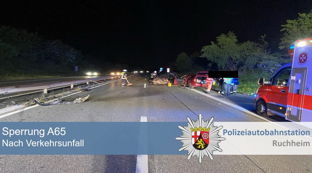 Rhein-Pfalz-Kreis – Unfall auf der #A65 Fahrtrichtung Ludwigshafen in Höhe  Dannstadt-Schauernheim – Kurzzeitige Vollsperrung